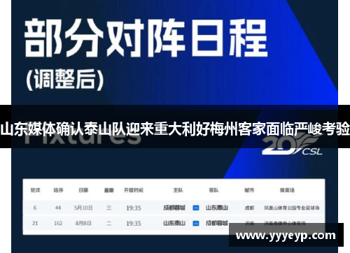 山东媒体确认泰山队迎来重大利好梅州客家面临严峻考验